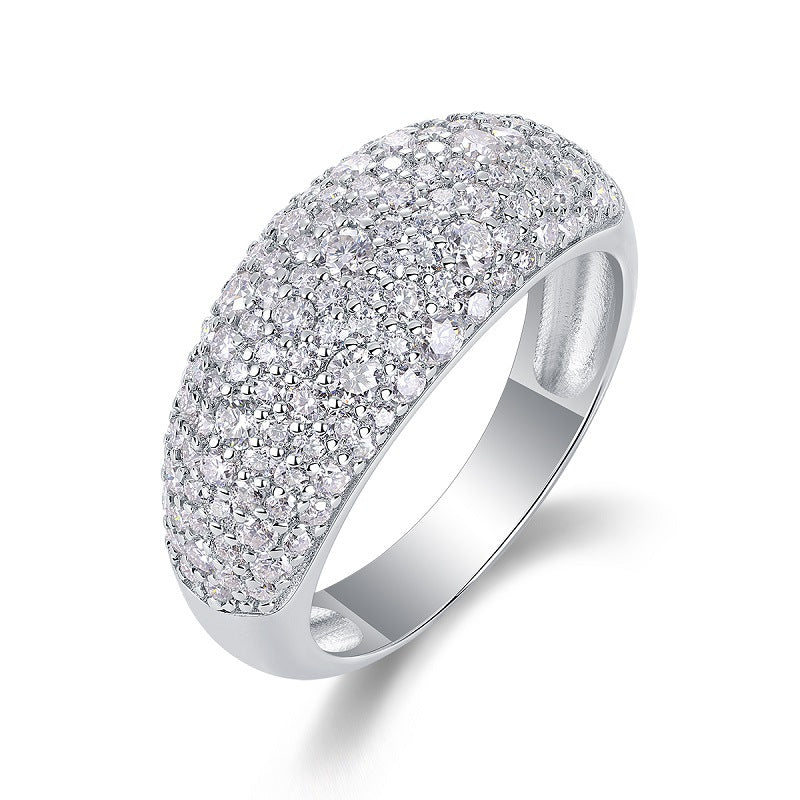 Light Luxury Exquisite S925 Sterling Silver Moissanite Ring with Full Pavé Diamonds