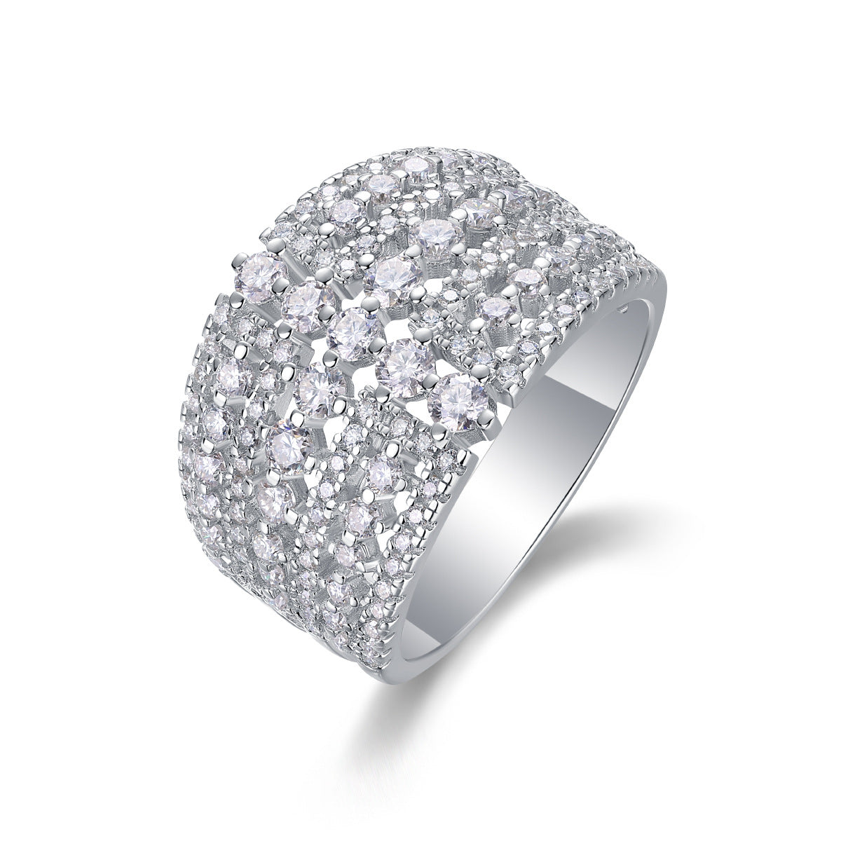 Luxury Micro-Paved Full Diamond 925 Sterling Silver Moissanite High-End Ring