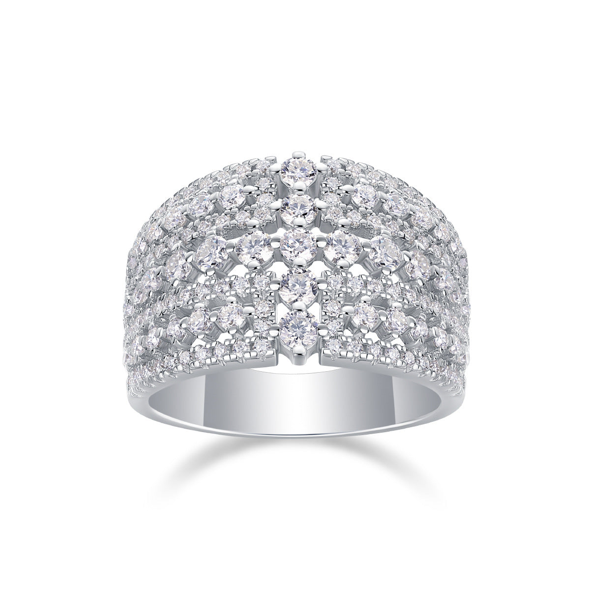 Luxury Micro-Paved Full Diamond 925 Sterling Silver Moissanite High-End Ring