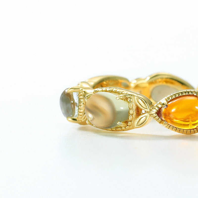 Exquisite and fashionable synthetic colored gemstone ring light luxury style S925 pure silver women's ring