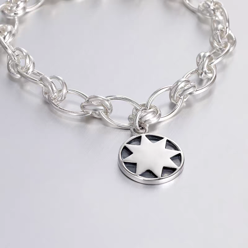 925 sterling silver O-ring splicing bracelet for men's hip-hop trend octagonal star round brand feeling bracelet