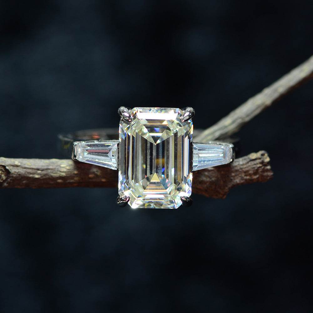 High-end G color diamond rectangular chamfered flat 8*11 high carbon diamond 4 carat super flash s925 silver ring - MOWTE