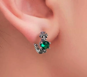 Men's 925 sterling silver earrings flower cross green crystal silver ornaments INS trendy silver earrings