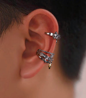 Pure silver ear clip star shaped handsome without ear holes earlobe ear bone clip