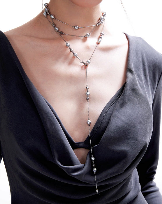 Silver gray pearl starry sky necklace with long necklace design