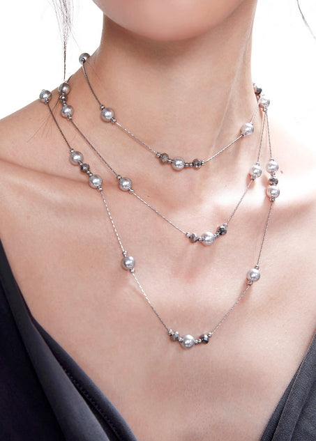 Silver gray pearl starry sky necklace with long necklace design