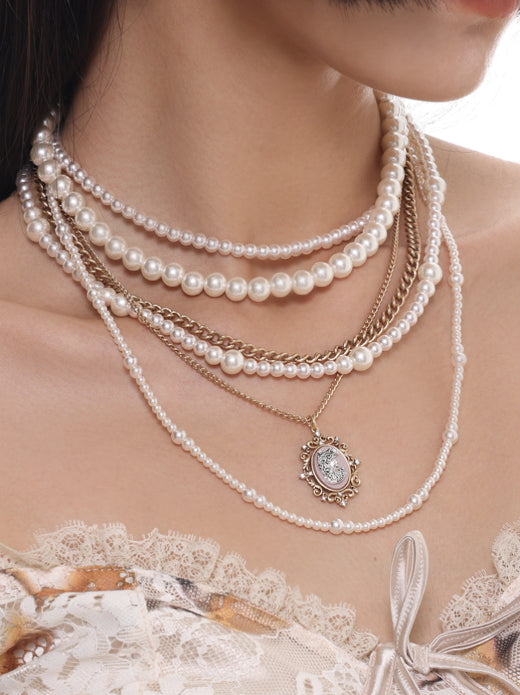 Pearl necklace women's multi-layer layered strap necklace