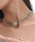 Vintage Medusa multi-layer necklace antique gold clavicle chain original Maillard color - MOWTE