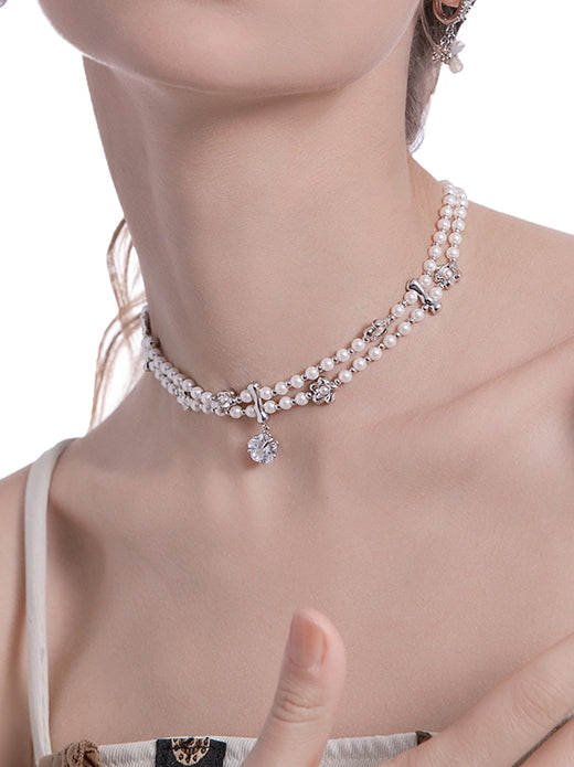 Secret Garden Pearl Bead Necklace Double layer Neck Chain