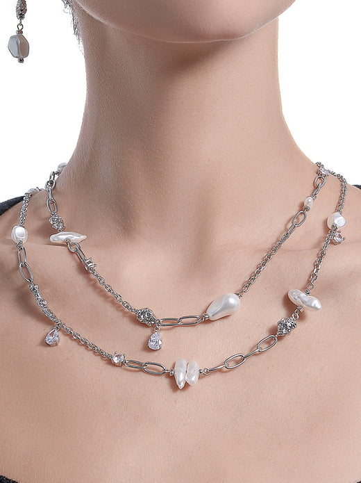 Retro Baroque Pearl Necklace Double layered High end Sweater Chain for Women