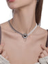 Original Design French Retro Diamond Inlaid Cat Necklace Splicing Chain Pearl Clavicle Chain