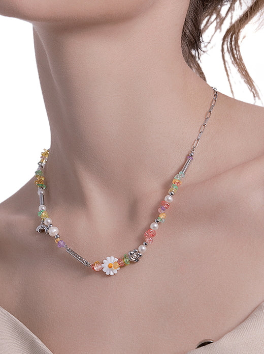 Secret Garden Sweet Flower Necklace Y2K Hip Hop Beaded Clavicle Chain