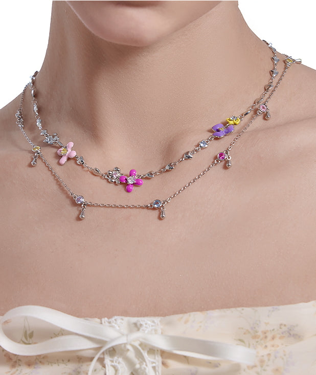 Original Design Secret Garden Fashion Necklace Enamel Flower Clavicle Chain