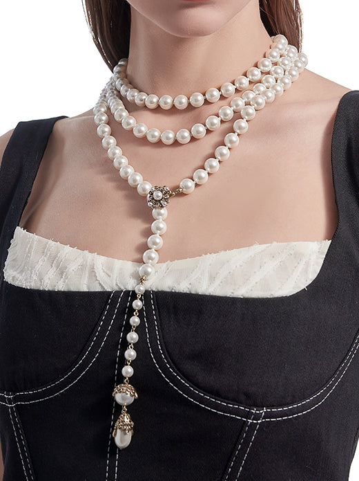 Multi purpose ultra long light luxury pearl necklace for women multiple layered sweater chain