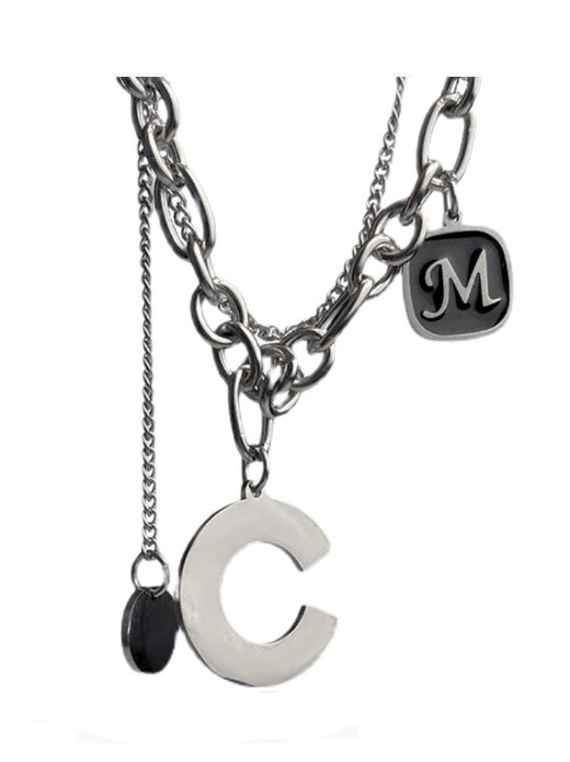 S925 sterling silver double layered letter necklace