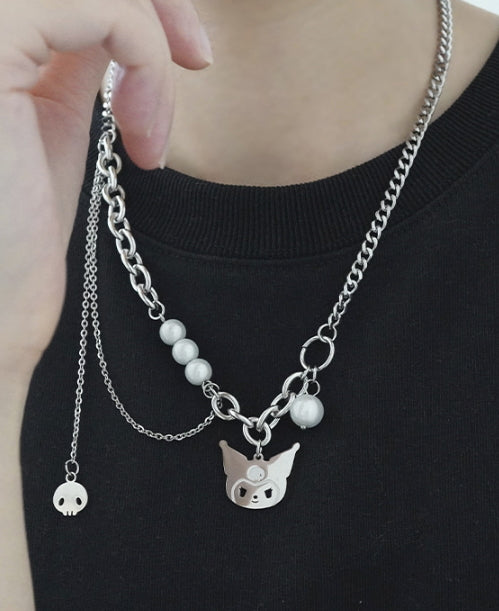 Pearl necklace pure silver pendant reflective sweater chain hoodie accessories