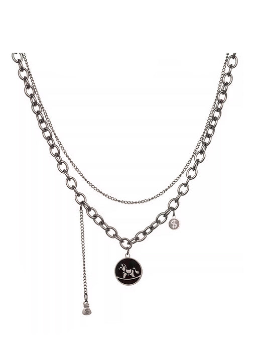 Sterling silver necklace double layered hip-hop collarbone chain accessory