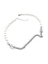 Pure silver letter splicing pearl necklace cool style collarbone chain versatile Baroque accessories