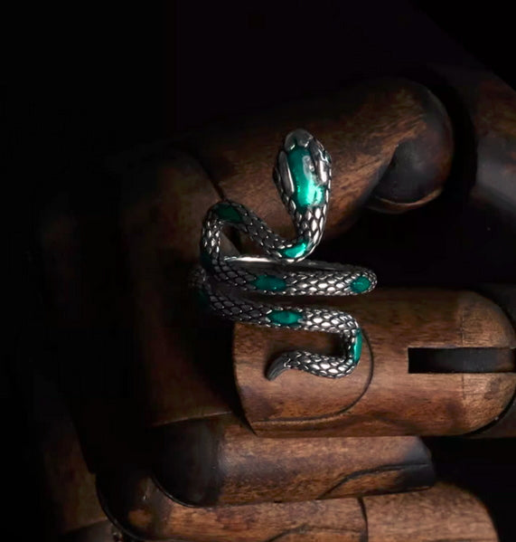 Green Snake Silver Ring