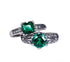 Pure silver green stone couple ring