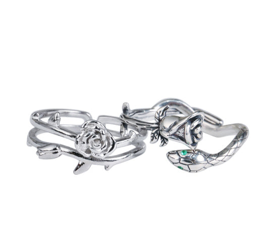 Rose Snake Silver Ring