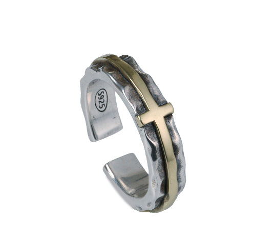 Brass Cross Silver Ring