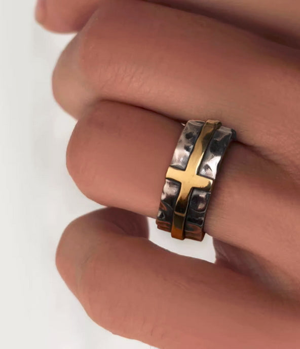 Brass Cross Silver Ring