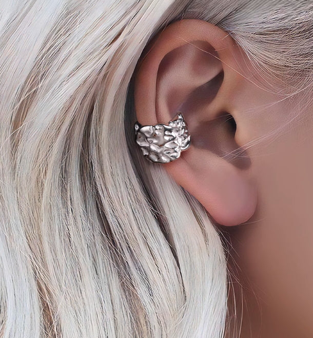 Pure silver ear clips hammer pattern exaggerated ear bone clips handsome fashionable ear accessories