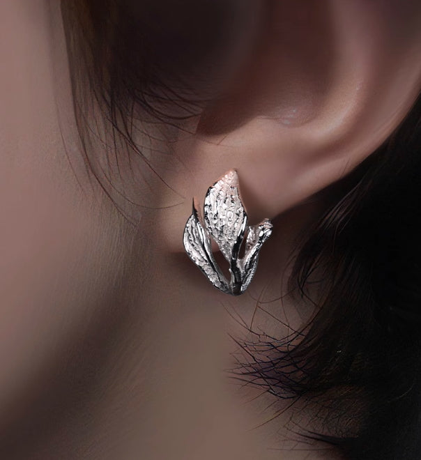 Sterling silver earrings three-leaf elegant silver jewelry original designer silver earrings