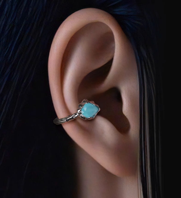 Ice blue water drop ear bone clip with cool feeling without piercing 925 sterling silver couple studs