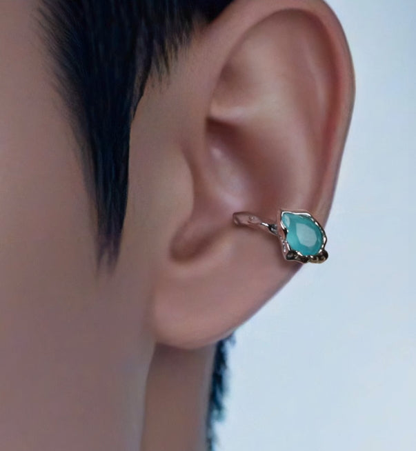 Ice blue water drop ear bone clip with cool feeling without piercing 925 sterling silver couple studs