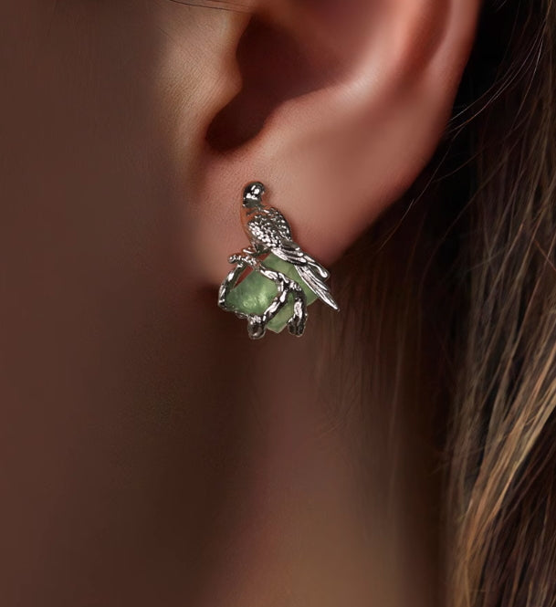 Sterling Silver Stud Earrings Temperament Bird Gemstones for Handsome Couples