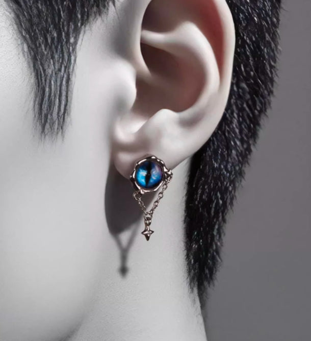 Sterling silver earrings, personalized handsome gothic magic eyes men and women hip-hop street silver jewelry