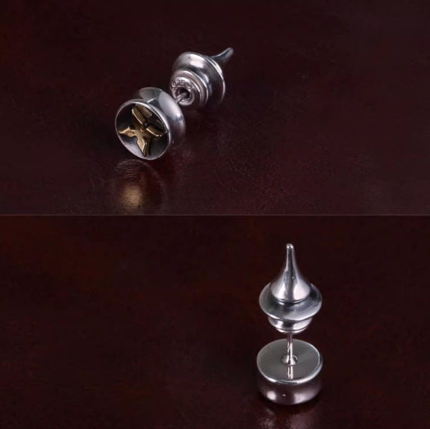 Sterling silver earrings for men and women Vajra pestle retro silver handsome studs