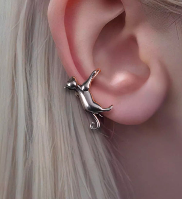 Pure silver ear clip for male and female cats without pierced ears bone clip ear hook ear cuff