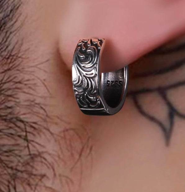 Sterling silver earrings for men and women domineering retro ear ring - MOWTE