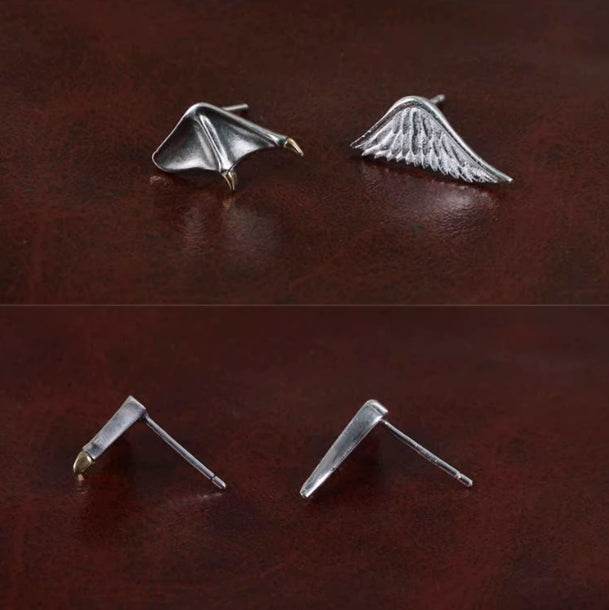 Sterling silver earrings for couples angel devil lover gift handsome studs - MOWTE