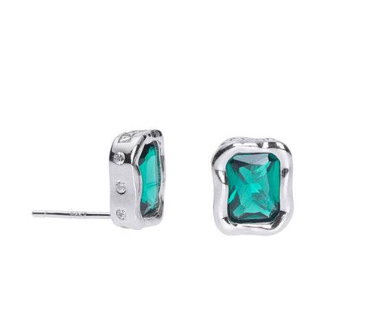 Original s925 sterling silver retro green diamond earrings hip-hop men's zircon earrings for women