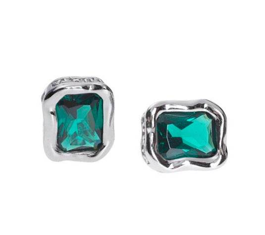 Original s925 sterling silver retro green diamond earrings hip-hop men's zircon earrings for women