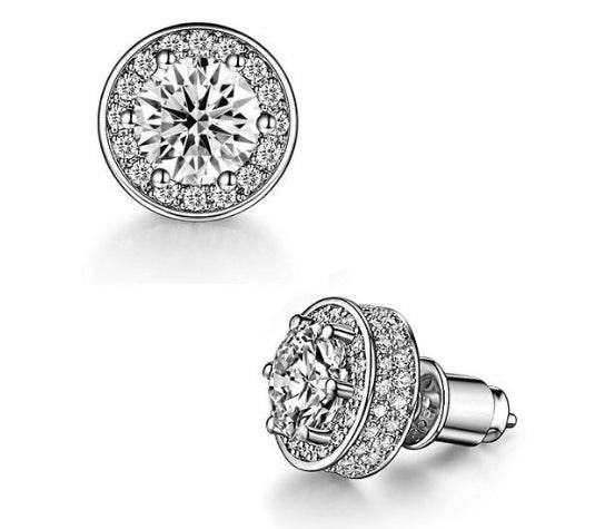 925 sterling silver full diamond men's earrings hip hop street style - MOWTE