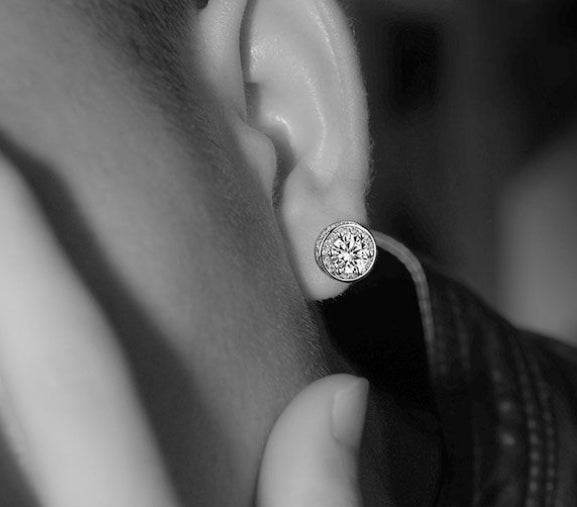 925 sterling silver full diamond men's earrings hip hop street style - MOWTE