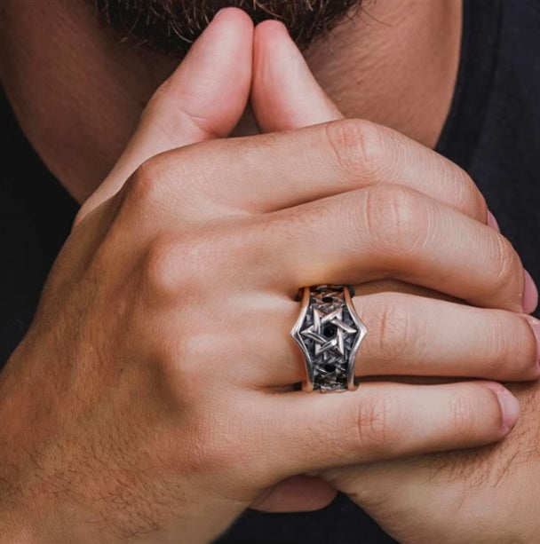 Men's domineering 925 sterling silver ring six-pointed star silver hip-hop index finger ring