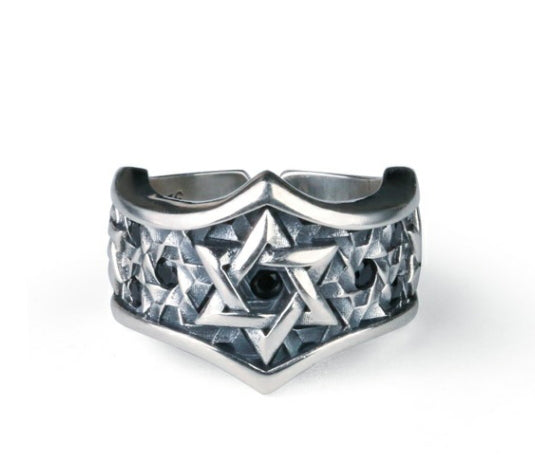 Men's domineering 925 sterling silver ring six-pointed star silver hip-hop index finger ring