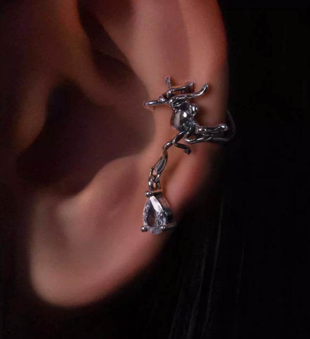 Sterling silver ear clip personalized water drop spider silver jewelry non-pierced ear cuff - MOWTE