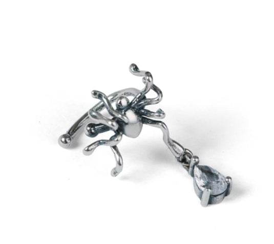 Sterling silver ear clip personalized water drop spider silver jewelry non-pierced ear cuff - MOWTE
