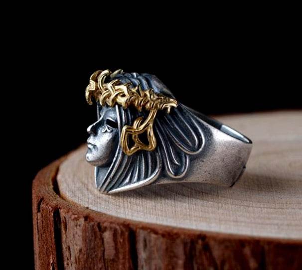 Pure silver goddess of luck handmade silver ring men's creative personality domineering retro ring - MOWTE