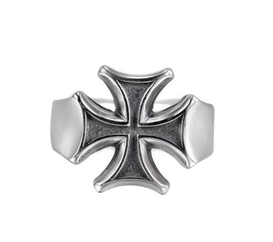 Cross ring S925 sterling silver vintage men and women hip hop opening ring - MOWTE