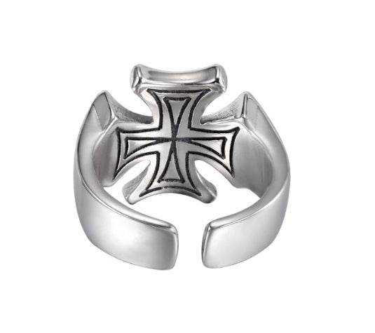 Cross ring S925 sterling silver vintage men and women hip hop opening ring - MOWTE