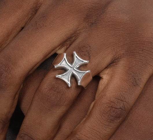 Cross ring S925 sterling silver vintage men and women hip hop opening ring - MOWTE