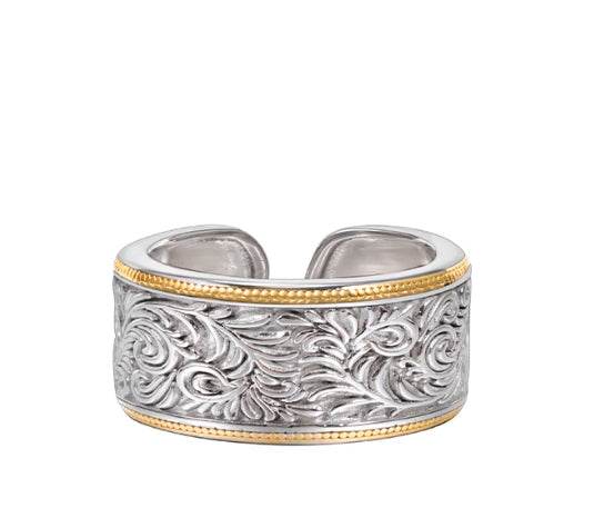 S925 sterling silver ring men's hip-hop retro Tangcao pattern ring women's same style opening adjustable - MOWTE